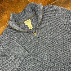 L.L. Bean Waffle Knit Organic Cotton Quarter Zip Men's Blue Sweater